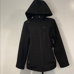 Free Country Jacket Moto Faux Fur Fleece Lined Black Monochrome Plaid Size Large